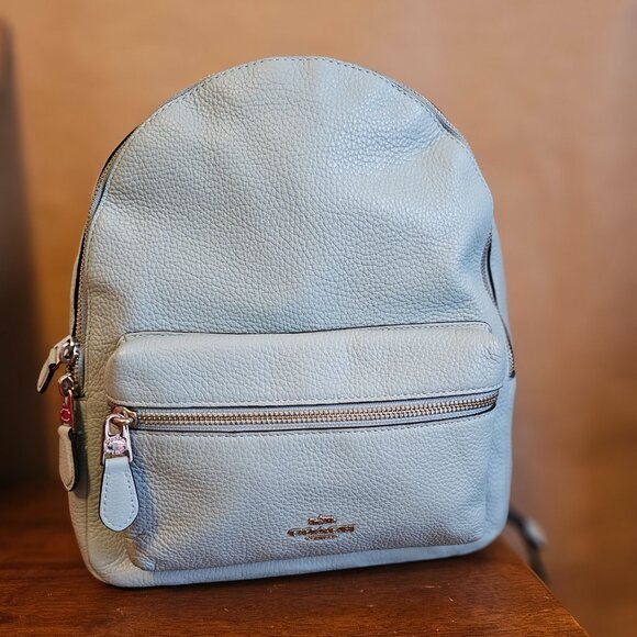 COACH Pebbled Leather Medium Charlie Backpack - Light blue - Picture 2 of 5